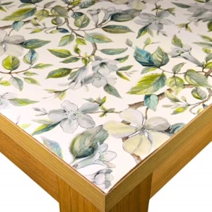 Padded Table Protector with Printed Beautiful Leaves Teal Design - 140cm Wide - Picture 1 of 3
