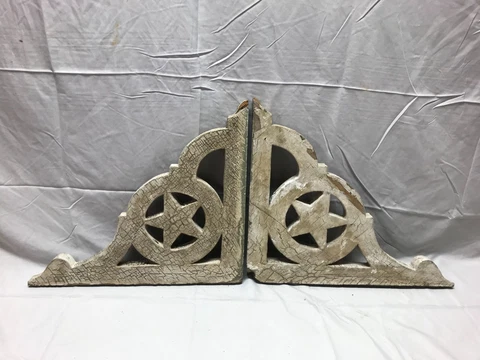 Antique Pair Wood Corbel Porch Brackets Shabby Gray Star VTG Chic Old 735-23B Cover