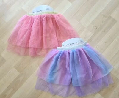 Girls Tutu Skirt with Bunny Tail Lot of 2 Tutus Ages 4+, Colors Purple and Pink  - Image 1 of 4