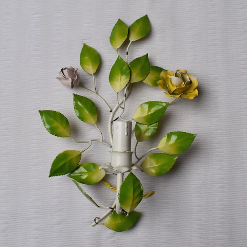 VINTAGE ITALIAN or FRENCH TOLE FLOWERS ROSES WALL SCONCE LIGHT FIXTURE Cover