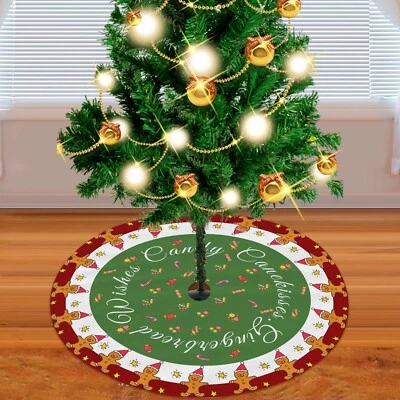 Cute Gingerbread Candy Christmas Tree Skirt,Party Xmas Tree Mat Holiday Ornament - Image 1 of 4