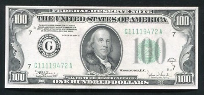 FR. 2155-G 1934-C $100 ONE HUNDRED DOLLARS FRN CHICAGO, IL GEM UNCIRCULATED - Image 1 of 2