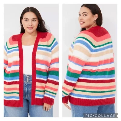 Cárdigan Suéter Lane Bryant Largo Frente Abierto Navidad Rayas NUEVO 22/24 Foto 1 de 4