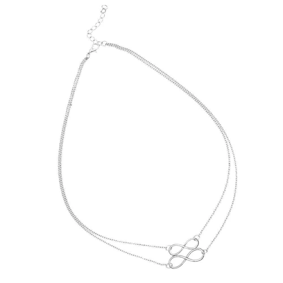 Damen Halskette Kette Infinity Unendlich Doppel Damenkette Kette Silber Gold - Bild 1 von 1