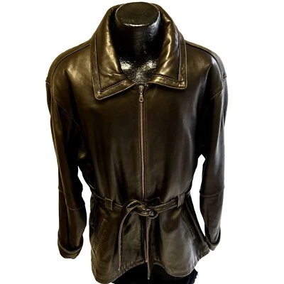 Abrigo Tibor Cuero Mujer Marrón Termolite Aislante PIEL DE CORDERO Suave CINTURÓN Chaqueta Foto 1 de 4