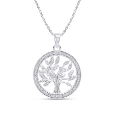 Natural Round Diamond Tree of Life Pendant Necklace Sterling Silver, 18" Chain - Image 1 of 4