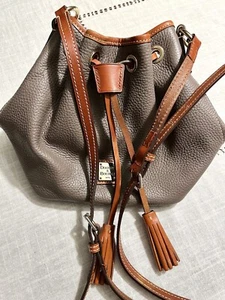 Dooney & Bourke Pebble Leather Serena Drawstring Taupe - Picture 1 of 10