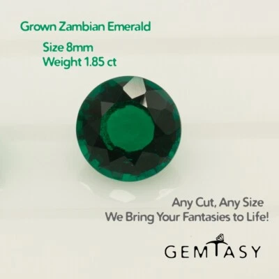 Cut stone - Emerald Zambian hydrothermal lab grown, 8mm 1.70-1.85ct - Image 1 of 4