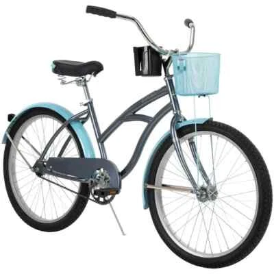 Bicicleta Carlisle Cruiser para Niñas 24" Ajuste Perfecto Marco de Acero Paseo Cómodo, Gris/Azul Foto 1 de 4