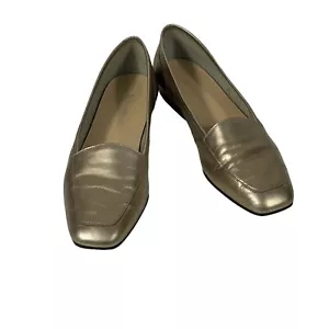 Enzo Angiolini Liberty Gold Metallic Leather Square Toe Slip On Flats 8.5 Narrow - Picture 1 of 12