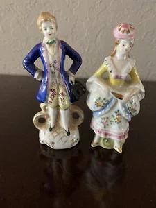 VINTAGE OCCUPIED JAPAN FIGURINES VICTORIAN COLONIAL COUPLE 5 '' TALL - Picture 1 of 4