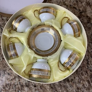 Esspresso Turkish Coffee Gold Trim Bone China set 6 piece - Picture 1 of 9