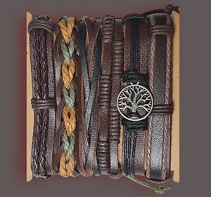 Braided Leather Men Women Rope Bracelet Wristband Set Bangle Tribal (6 pcs) - Picture 1 of 2