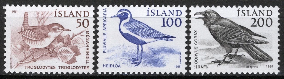 Islandia 1981, Aves, Conjunto de animales locales en estado bastante bueno MNH, Mi 567-569 Foto 1 de 1
