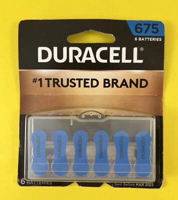 Duracell Size 675 Hearing Aid Batteries 6 Pack BBD 03/2023 - Image 1 of 3