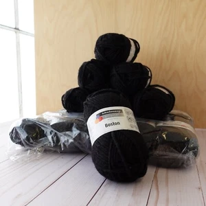 Schachenmayr Boston yarn ~ Lot of 17 skeins ~ Color 99 Black ~ Acrylic & Wool - Picture 1 of 5