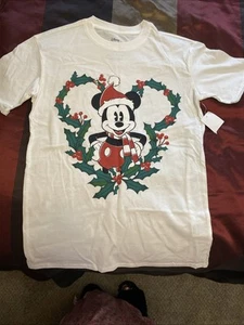 Womens Disney Mickey Mouse Christmas T-shirt XS (0-2) White With Mickey New - Picture 1 of 6