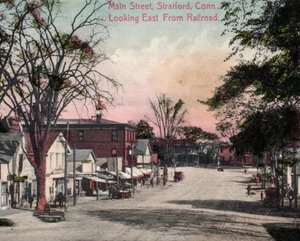 Tarjeta postal de Stratford CT Main Street From Railroad Connecticut - Imagen 1 de 3