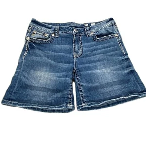 Pantalones Cortos Miss Me Jeans Para Mujer 31 Azul Denim Algodón Tiro Medio Botón Mosca Bolsillos - Imagen 1 de 9
