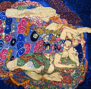 Gustav Klimt Multicolor Mujer Dormir Diseño Patrón Lujosa Bufanda de Seda! - Imagen 1 de 4