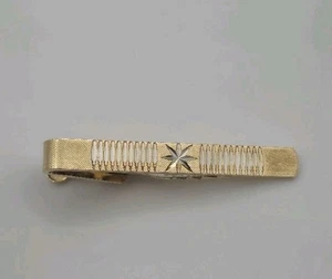 Vintage Gold on Silver Diamond Cut Tie Clip 🌟 - Picture 1 of 11