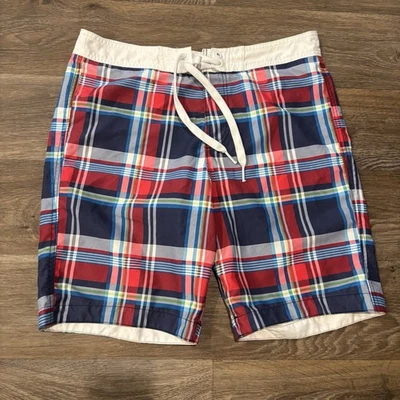 Abercrombie & Fitch Men’s Plaid Board Shorts – Red/Navy Multicolor – XL – Swim - Image 1 of 4