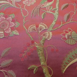 BY YD LEE JOFA BUTTERMERE SILK CHINOISERIE BIRD FLORAL BRICK RED MSRP USD 298/Y - Picture 1 of 10