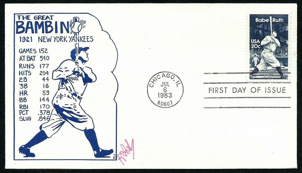 USA, SCOTT # 2046, WITH SIGNATURE RICHARD POST FDC COVER D-928 BABE RUTH GAMBINO - Image 1 of 1