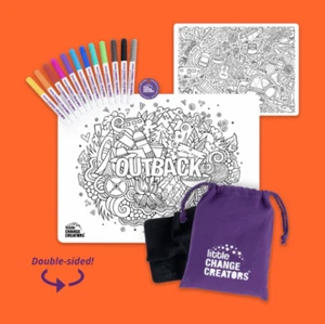 Alfombrilla y marcadores de silicona reutilizables para coloración de doble cara PARA VIAJES - OUTBACK - Imagen 1 de 7