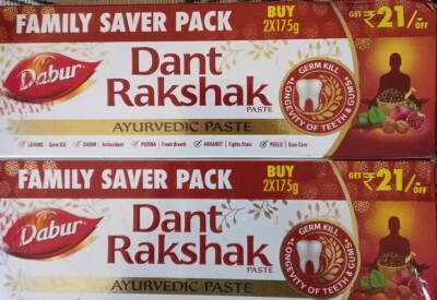 4X 175g DABUR DANT RAKSHAK AYURVEDIC HERBAL TOOTHPASTE FAMILY VALUE PACK 700g