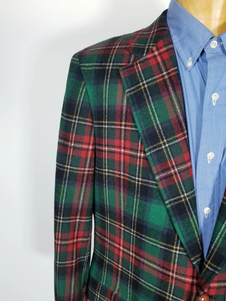Vintage Corbin 70s 42R Red green tartan Plaid tweed blazer Jacket sport Coat - Image 1 of 4