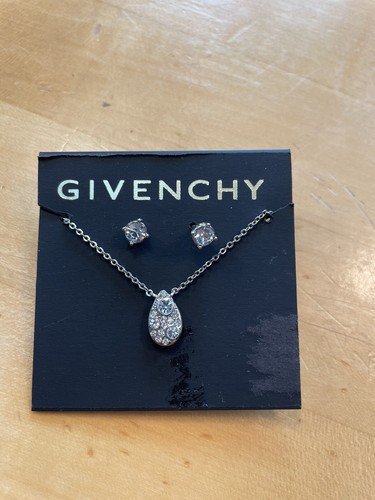 GIVENCHY SET COLLANA E ORECCHINI CON LACRIME ARGENTO CON ETICHETTE $48 NUOVA CON ETICHETTE LA17