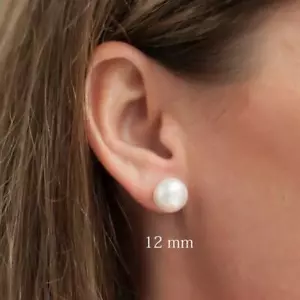 Pretty Fashion Jewelry Large 12mm White Pearl Stainless Steel Stud Post Earrings - Picture 1 of 5