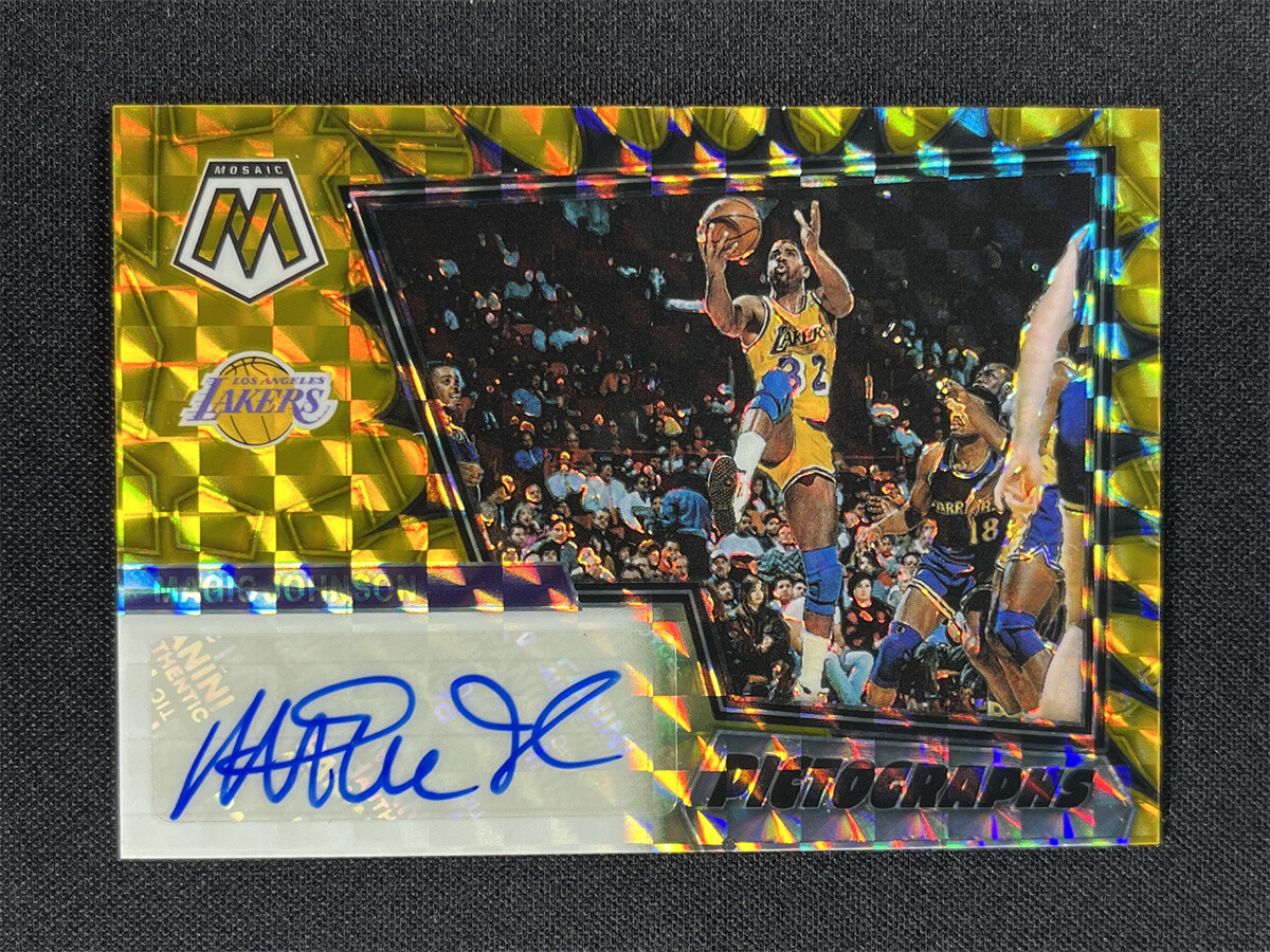 2022-23 Panini Mosaic Magic Johnson #PM-MAG Gold Prizm Pictographs Auto SSP 5/10