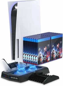 Playstation 5 Vertical Stand with Charging, Silent Cooling Fan PS5 Digital/Disc - Picture 1 of 8
