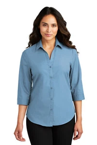 Port Authority LW102 Ladies Breathable 3/4-Sleeve Carefree Poplin Shirt - Picture 1 of 8