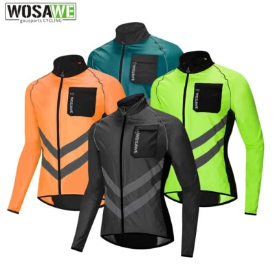 WOSAWE Men Windproof Cycling Jacket MTB Bike Ride Jersey Hi-Viz Reflective Coat - Image 1 of 4