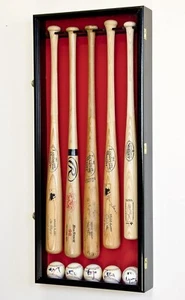 5 Baseball Bat Display Case Black + Red Wall MLB Ball Frame Cabinet Shadow Box - Picture 1 of 11