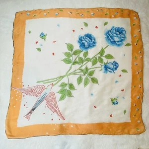 Vintage Womens Head Neck Scarf Bird Floral Unique Rare 31”x30” - Picture 1 of 7