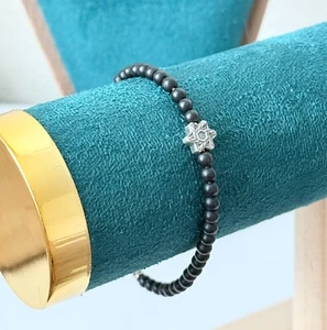 David Yurman Davidstern 4 mm schwarzer Onyx spirituelle Perlen Silber Armband - Bild 1 von 4