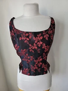 Vtg XOXO Corset Tank Top Juniors Large Black Floral Red Back Zip Gothic Fairy - Picture 1 of 11