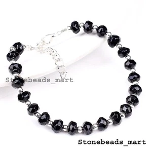 "Original schwarz Spinell 7-7,5 mm Rondelle facettiert handgefertigt Armband Schmuck 7" - Bild 1 von 8
