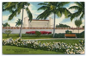 Neue Band Shell Circle Park in Hollywood Florida Amphitheater ca. 1940er Postkarte - Bild 1 von 2