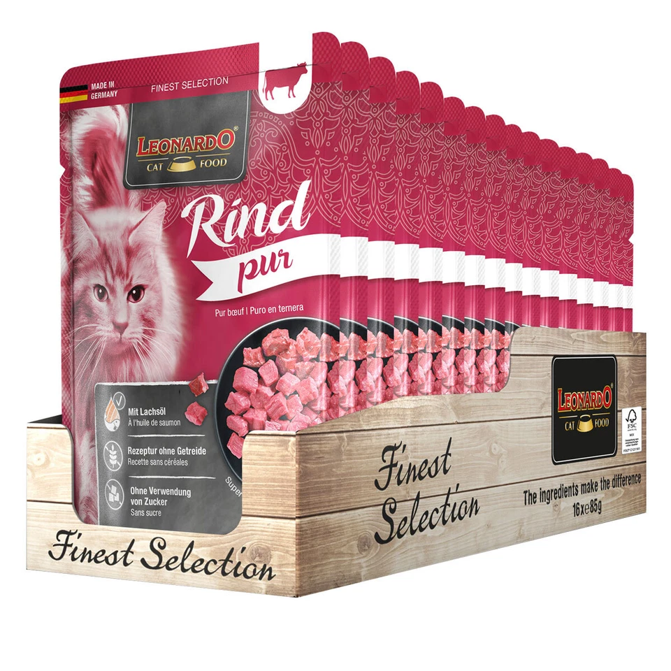 16 x 85 g Leonardo Finest Selection Pur Rind Nassfutter Katze Getreidefrei Cat - Bild 1 von 1