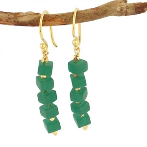 Beautiful Green Onyx Yellow Gold Plated Drop Dangle Earrings Gift For Women - Picture 1 of 3