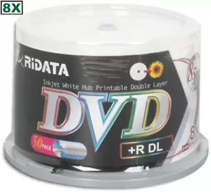600er-Pack RIDATA 8X Weiß Tintenstrahl Hub Druckbar 8,5GB DOPPELSCHICHT DL DVD+Rs - Bild 1 von 2
