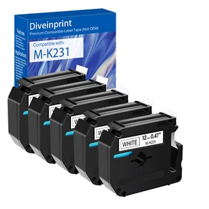 Compatible Brother M231 P-Touch Label Tape Black On White M Series MK231 M-K231 - Picture 1 of 17