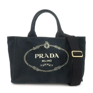 PRADA Logo Canapa Mini Canvas 2Way Bag Hand Bag Shoulder Bag 1BG439 Used F/S - Picture 1 of 24