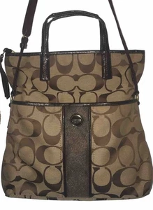 Coach Signature gestreifte umklappbare Beuteltasche hellbraun Stil # F23304 - Bild 1 von 17