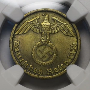Germany 1936 D 5 Reichspfennig, KM#91, NGC MS63 - Third Reich Key Date - Picture 1 of 4